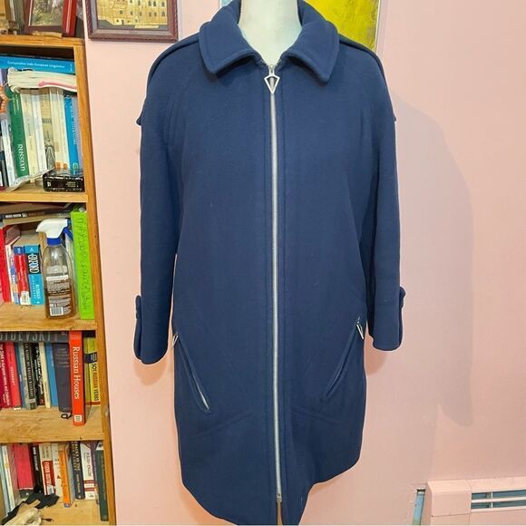 Vintage 1960s Unique Navy Blue and Silver 100% Wool Overcoat - Picture 11 of 16